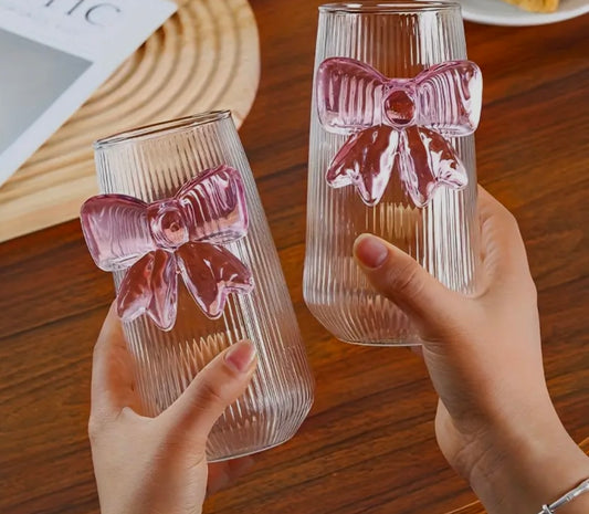Blush Bow Tall Glasses Duo