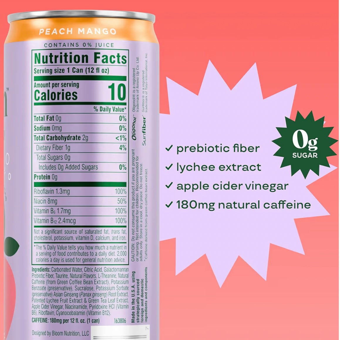 Nutrition sparkling energy drink - Peach mango