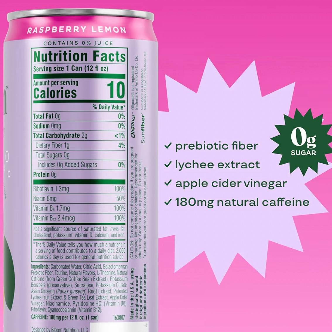 Nutrition sparkling energy drink - Raspberry lemon