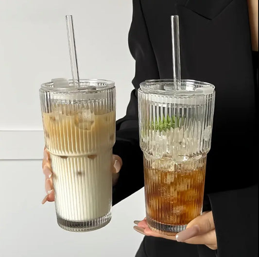 Tall Ribbed Glass Tumbler